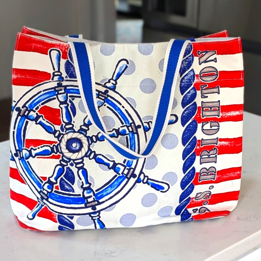 Brighton Red White & Blue Beach Bag, All Purpose Large Tote Bag